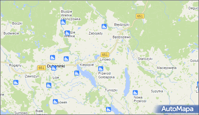 mapa Linowo gmina Dubeninki, Linowo gmina Dubeninki na mapie Targeo