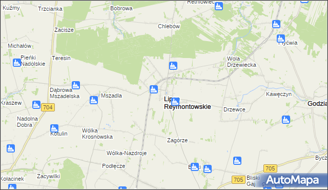 mapa Lipce Reymontowskie, Lipce Reymontowskie na mapie Targeo