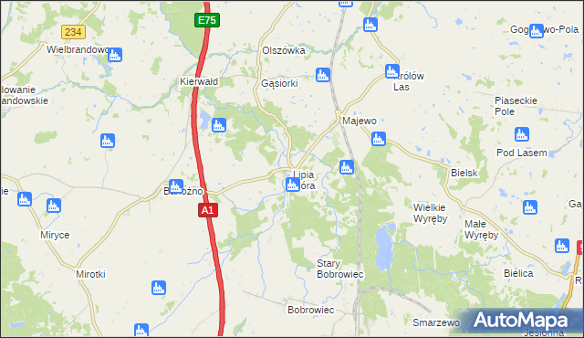 mapa Lipia Góra gmina Morzeszczyn, Lipia Góra gmina Morzeszczyn na mapie Targeo