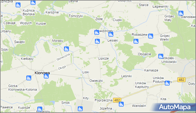 mapa Lipicze gmina Klonowa, Lipicze gmina Klonowa na mapie Targeo