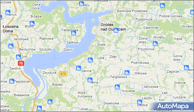 mapa Lipie gmina Gródek nad Dunajcem, Lipie gmina Gródek nad Dunajcem na mapie Targeo