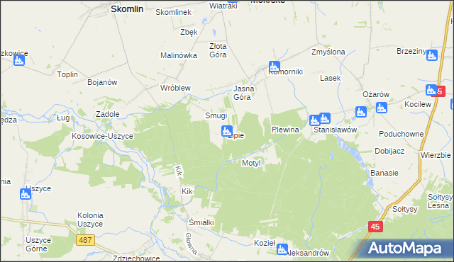 mapa Lipie gmina Mokrsko, Lipie gmina Mokrsko na mapie Targeo