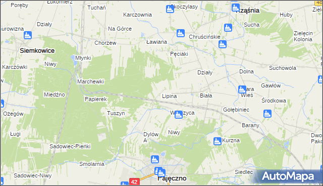 mapa Lipina gmina Pajęczno, Lipina gmina Pajęczno na mapie Targeo