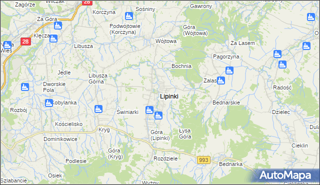 mapa Lipinki powiat gorlicki, Lipinki powiat gorlicki na mapie Targeo