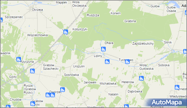 mapa Lipiny gmina Adamów, Lipiny gmina Adamów na mapie Targeo