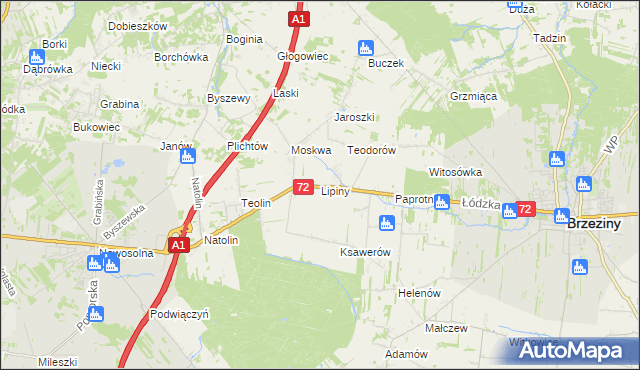 mapa Lipiny gmina Nowosolna, Lipiny gmina Nowosolna na mapie Targeo