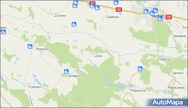 mapa Lipka gmina Dolice, Lipka gmina Dolice na mapie Targeo