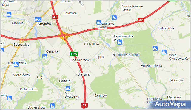 mapa Lipka gmina Stryków, Lipka gmina Stryków na mapie Targeo