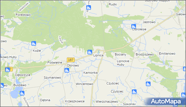 mapa Lipnica gmina Szamotuły, Lipnica gmina Szamotuły na mapie Targeo