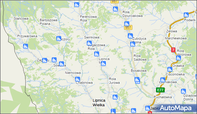 mapa Lipnica Mała, Lipnica Mała na mapie Targeo