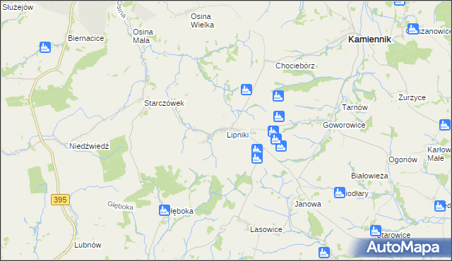 mapa Lipniki gmina Kamiennik, Lipniki gmina Kamiennik na mapie Targeo