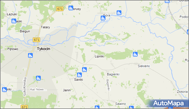 mapa Lipniki gmina Tykocin, Lipniki gmina Tykocin na mapie Targeo