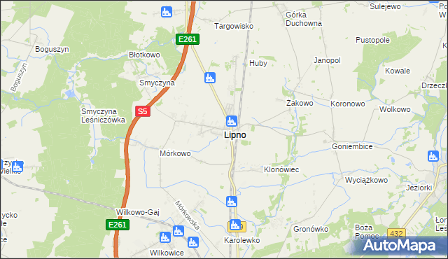 mapa Lipno powiat leszczyński, Lipno powiat leszczyński na mapie Targeo