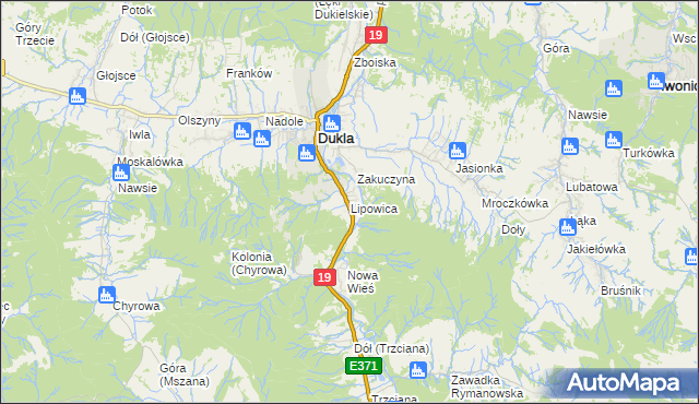 mapa Lipowica gmina Dukla, Lipowica gmina Dukla na mapie Targeo