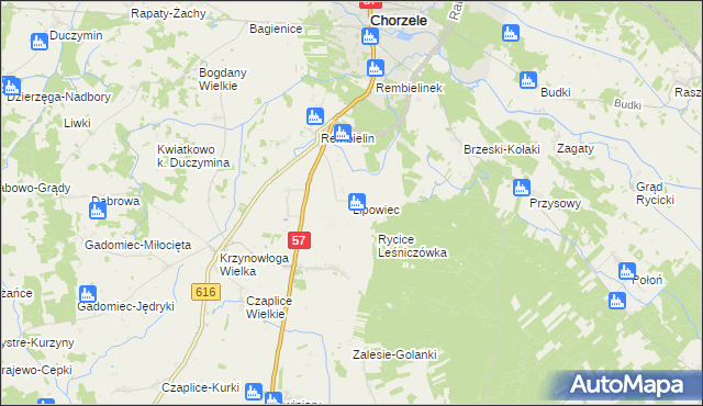 mapa Lipowiec gmina Chorzele, Lipowiec gmina Chorzele na mapie Targeo