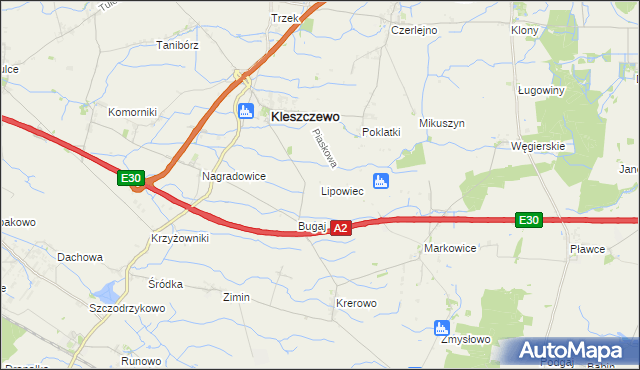 mapa Lipowiec gmina Kleszczewo, Lipowiec gmina Kleszczewo na mapie Targeo