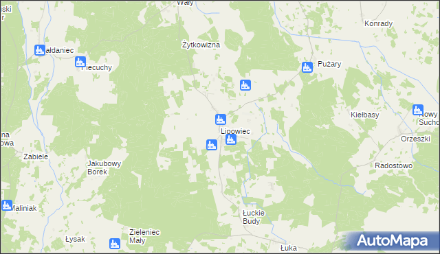 mapa Lipowiec gmina Szczytno, Lipowiec gmina Szczytno na mapie Targeo