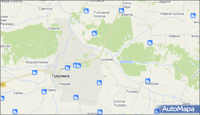 mapa Lipowiec gmina Tyszowce, Lipowiec gmina Tyszowce na mapie Targeo