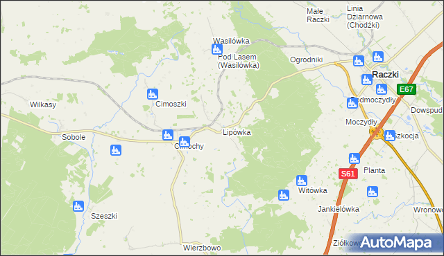 mapa Lipówka gmina Raczki, Lipówka gmina Raczki na mapie Targeo