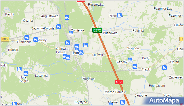 mapa Lipówki gmina Pilawa, Lipówki gmina Pilawa na mapie Targeo