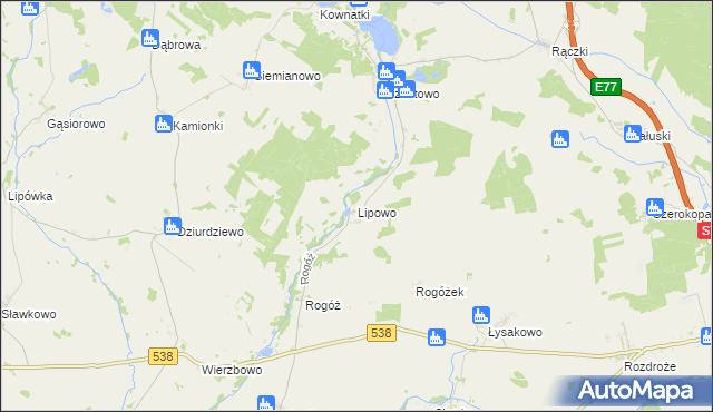 mapa Lipowo gmina Kozłowo, Lipowo gmina Kozłowo na mapie Targeo