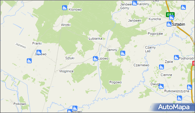 mapa Lipowo gmina Sztabin, Lipowo gmina Sztabin na mapie Targeo