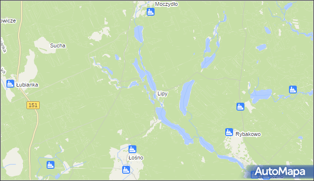 mapa Lipy gmina Kłodawa, Lipy gmina Kłodawa na mapie Targeo