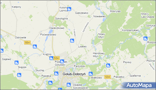 mapa Lisewo gmina Golub-Dobrzyń, Lisewo gmina Golub-Dobrzyń na mapie Targeo