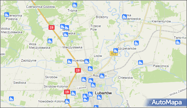 mapa Lisów gmina Lubartów, Lisów gmina Lubartów na mapie Targeo