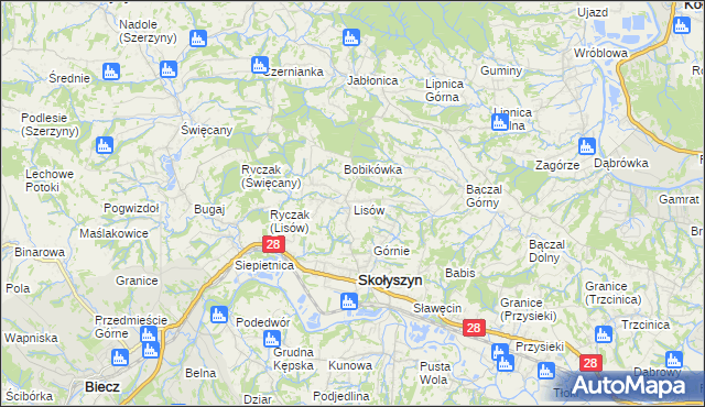 mapa Lisów gmina Skołyszyn, Lisów gmina Skołyszyn na mapie Targeo