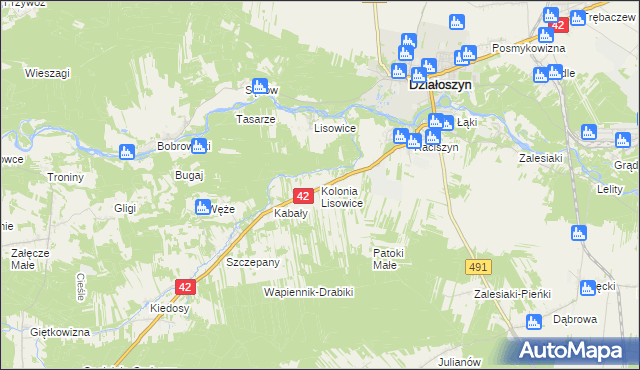 mapa Lisowice-Kolonia, Lisowice-Kolonia na mapie Targeo