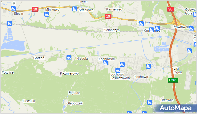mapa Łochowice gmina Białe Błota, Łochowice gmina Białe Błota na mapie Targeo