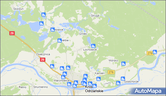 mapa Łochowice gmina Krosno Odrzańskie, Łochowice gmina Krosno Odrzańskie na mapie Targeo