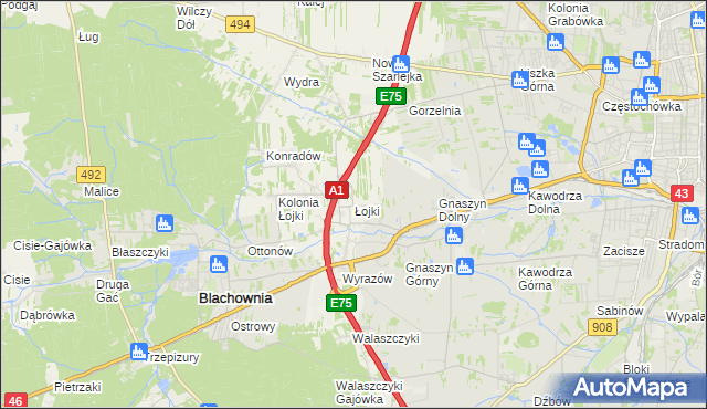 mapa Łojki gmina Blachownia, Łojki gmina Blachownia na mapie Targeo