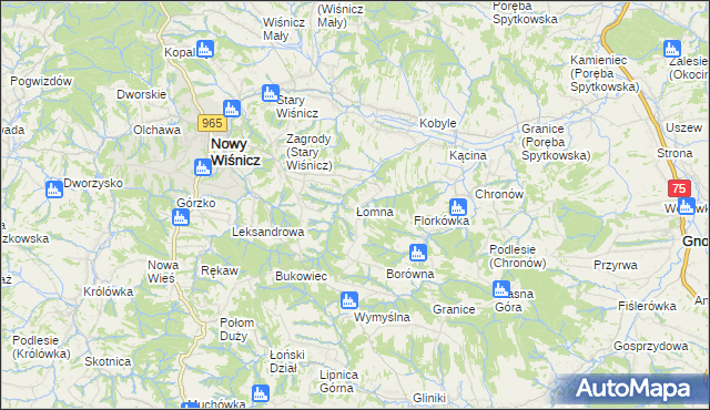 mapa Łomna gmina Nowy Wiśnicz, Łomna gmina Nowy Wiśnicz na mapie Targeo