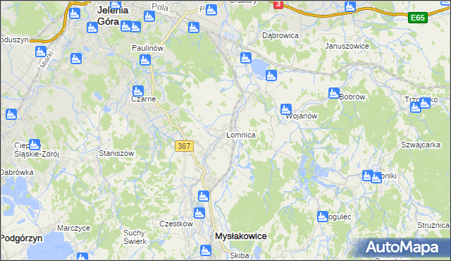 mapa Łomnica gmina Mysłakowice, Łomnica gmina Mysłakowice na mapie Targeo