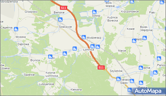 mapa Łomnica gmina Olesno, Łomnica gmina Olesno na mapie Targeo