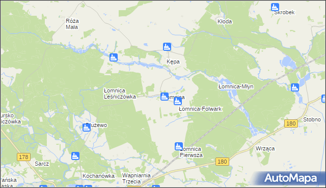 mapa Łomnica gmina Trzcianka, Łomnica gmina Trzcianka na mapie Targeo