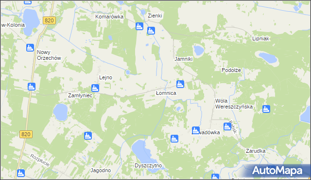 mapa Łomnica gmina Urszulin, Łomnica gmina Urszulin na mapie Targeo