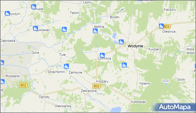 mapa Łomnica gmina Wodynie, Łomnica gmina Wodynie na mapie Targeo