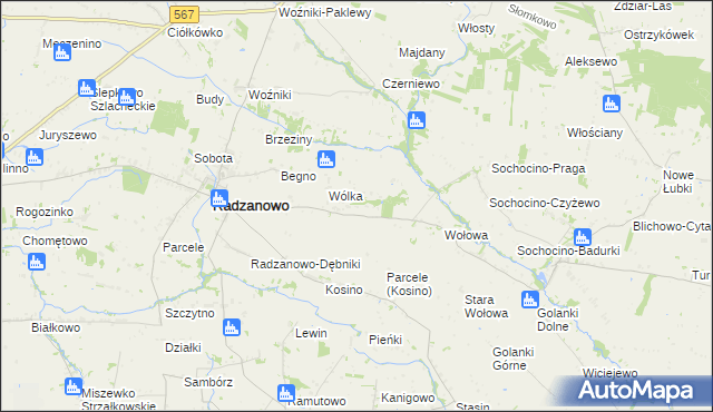 mapa Łoniewo gmina Radzanowo, Łoniewo gmina Radzanowo na mapie Targeo