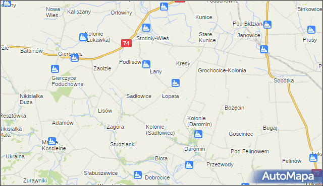 mapa Łopata gmina Wojciechowice, Łopata gmina Wojciechowice na mapie Targeo