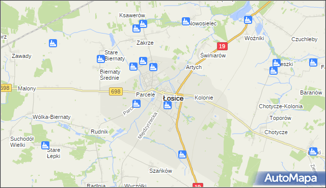 mapa Łosice, Łosice na mapie Targeo