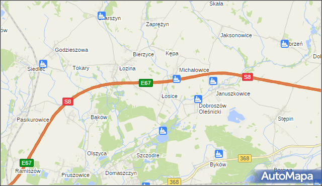 mapa Łosice gmina Długołęka, Łosice gmina Długołęka na mapie Targeo