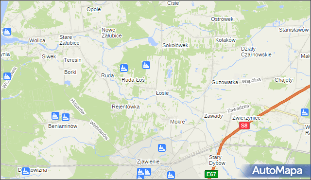 mapa Łosie gmina Radzymin, Łosie gmina Radzymin na mapie Targeo