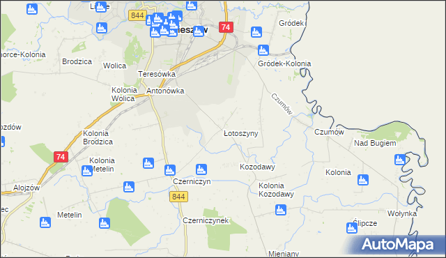 mapa Łotoszyny, Łotoszyny na mapie Targeo