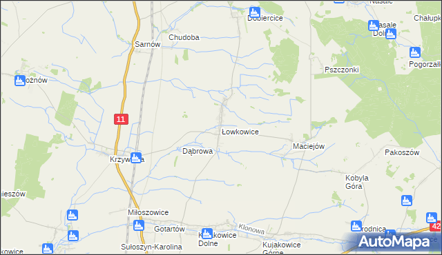 mapa Łowkowice gmina Kluczbork, Łowkowice gmina Kluczbork na mapie Targeo
