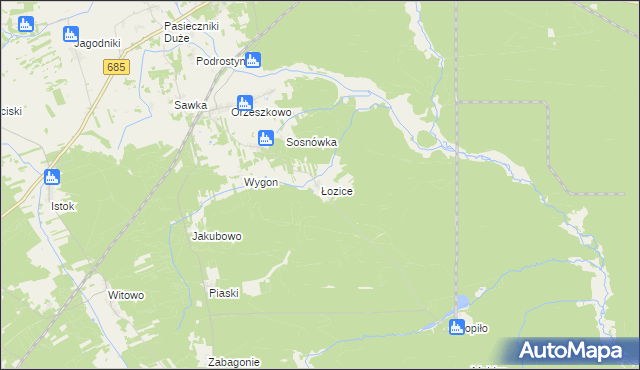 mapa Łozice gmina Hajnówka, Łozice gmina Hajnówka na mapie Targeo