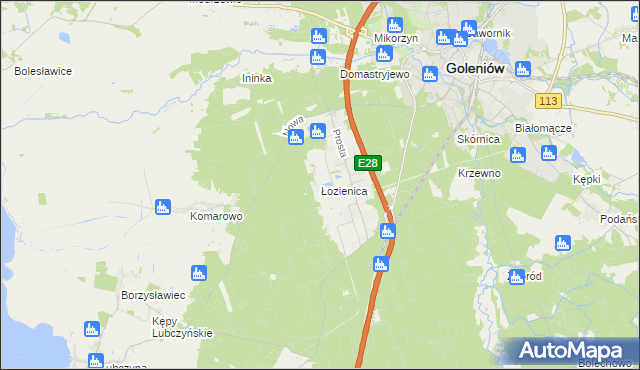 mapa Łozienica, Łozienica na mapie Targeo