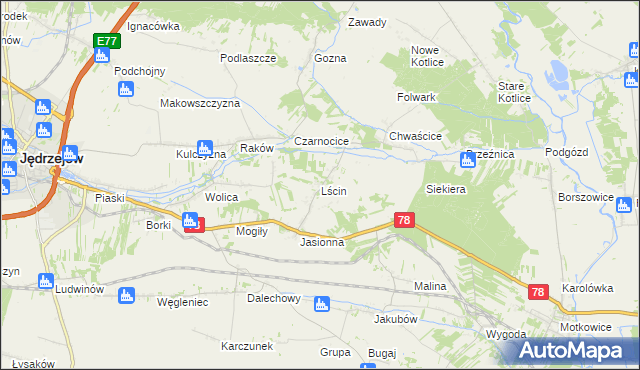 mapa Lścin, Lścin na mapie Targeo